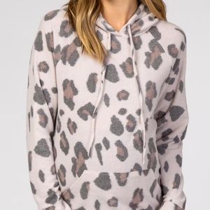 Mocha Animal Print Soft Brushed Maternity Hoodie